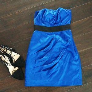 EXPRESS strapless satin blue mini dress sz 2